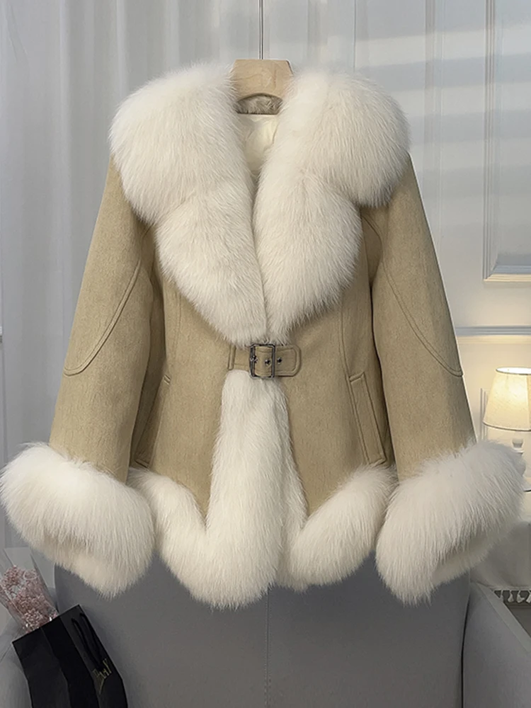 

Роскошное и роскошное меховое пальто, Женское пальто, пуховик, сращенная замша, зима 2024, новый короткий стиль