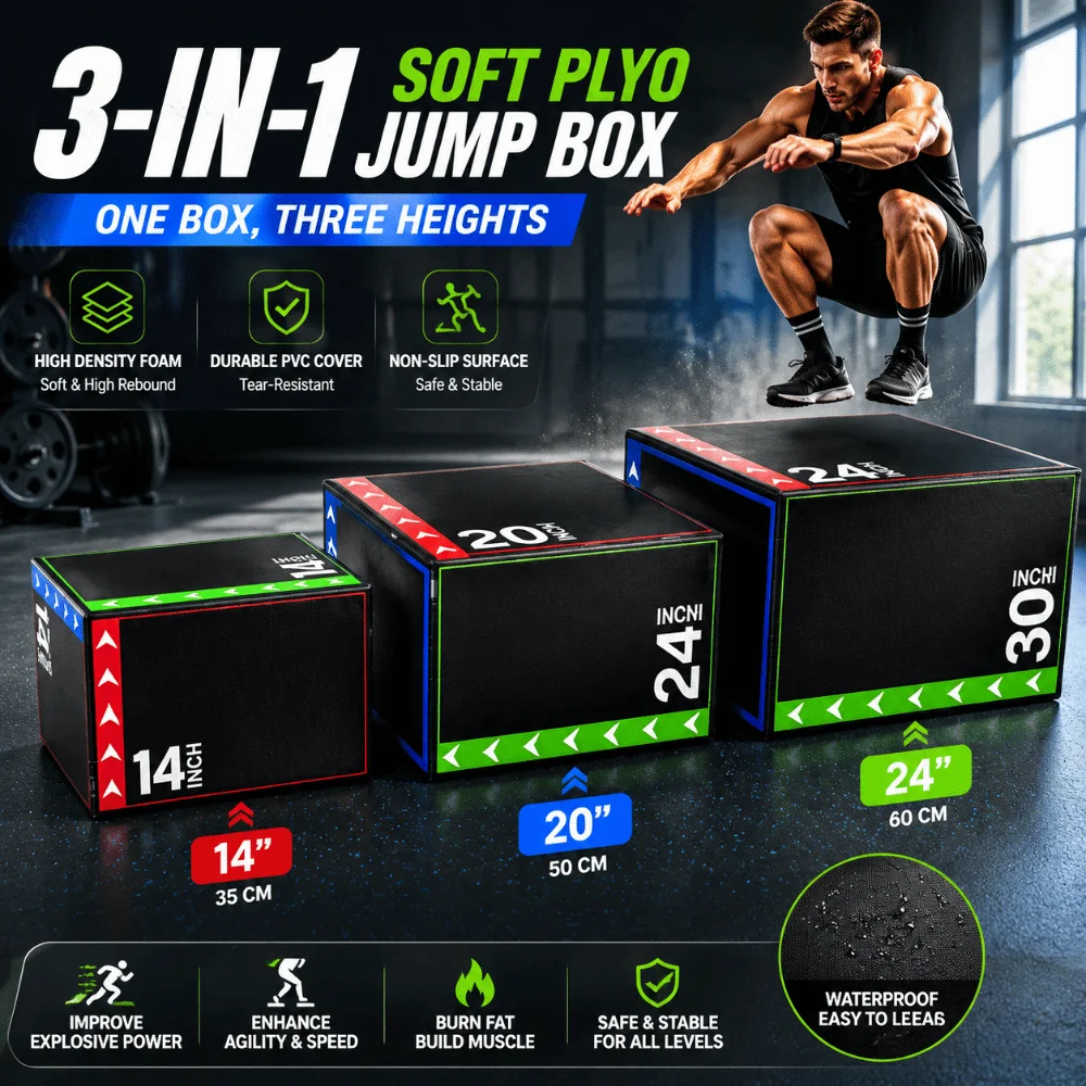 3-in-1 Plyometric Jump Box 40*50*60cm Non Slip Portable Jumping Box Wear-Resistant Step Up Box Fitness Training Tool Indoor