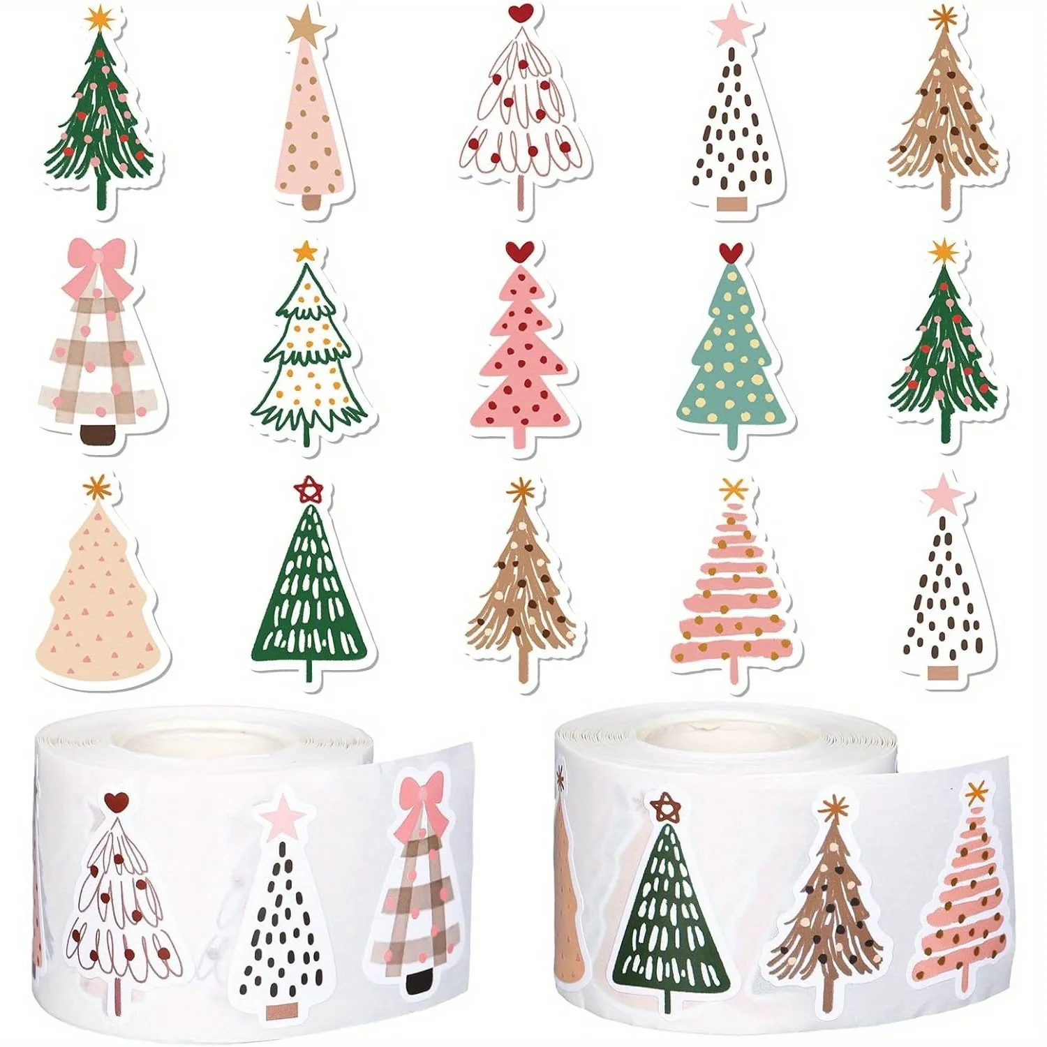 500pcs Christmas Tree Stickers 3cm Cute Boho Xmas Tree Self-Adhesive Stickers for Gift Packaging Holiday DIY Decoration