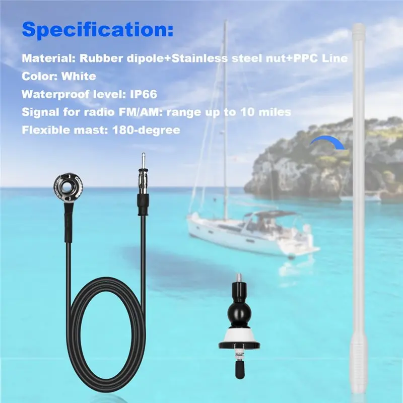 Antena Radio Laut Universal ABZW Antena AM/FM IP66 Tahan Air Untuk Mobil ATV UTV RV Truk Kapal Pesiar