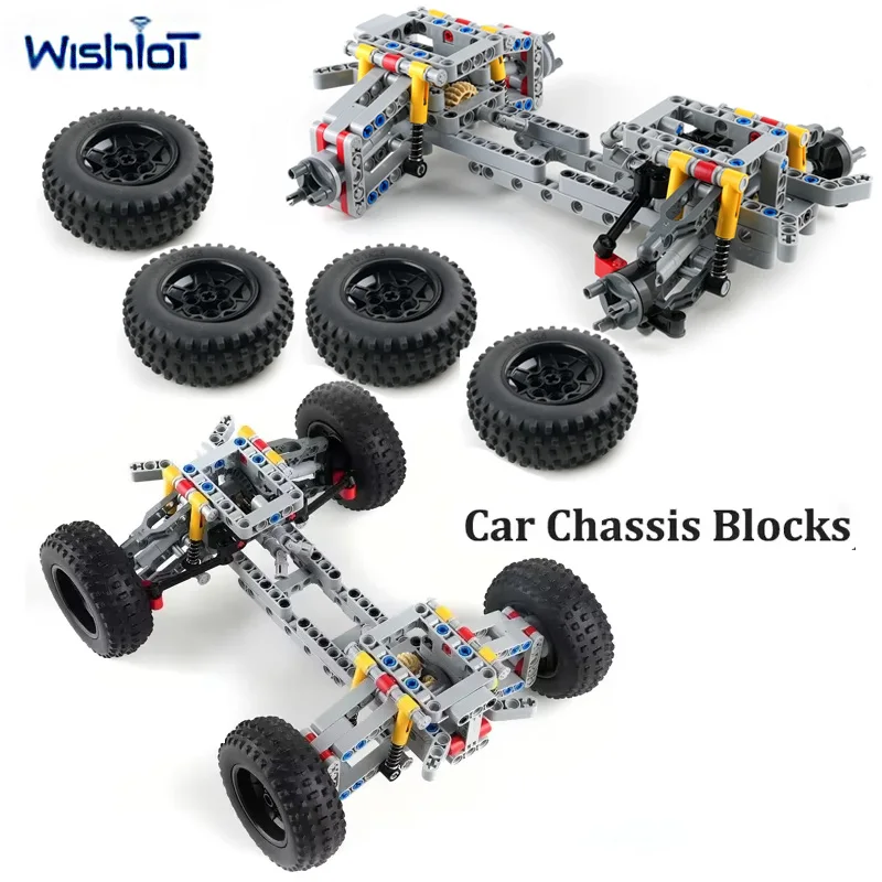 

Assembly Four-wheel Drive Car Chassis Model Building Blocks with Independent Suspension+Differential+Steering Axle MOC Bricks