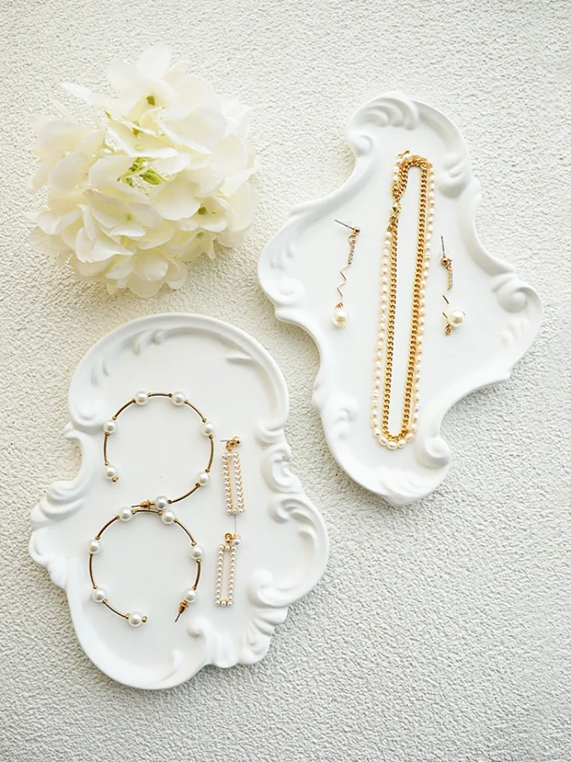 Creative Jewelry Tray Vintage Gypsum Baroque Tray Shop Counter Jewelry Display Shelf Photography Props