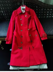 Lingzhi Wu Fire Red Trench Top Quality Female Classic Straight Coat Medium Length Anti-Wrinkle Casual Outerwear New Arrival