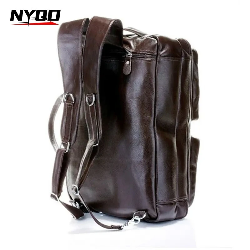 Men Genuine Leather Backpack Large Capacity Waterproof Duffle Bag Hand Carry Design Multi Pockets Outdoor Travel Business