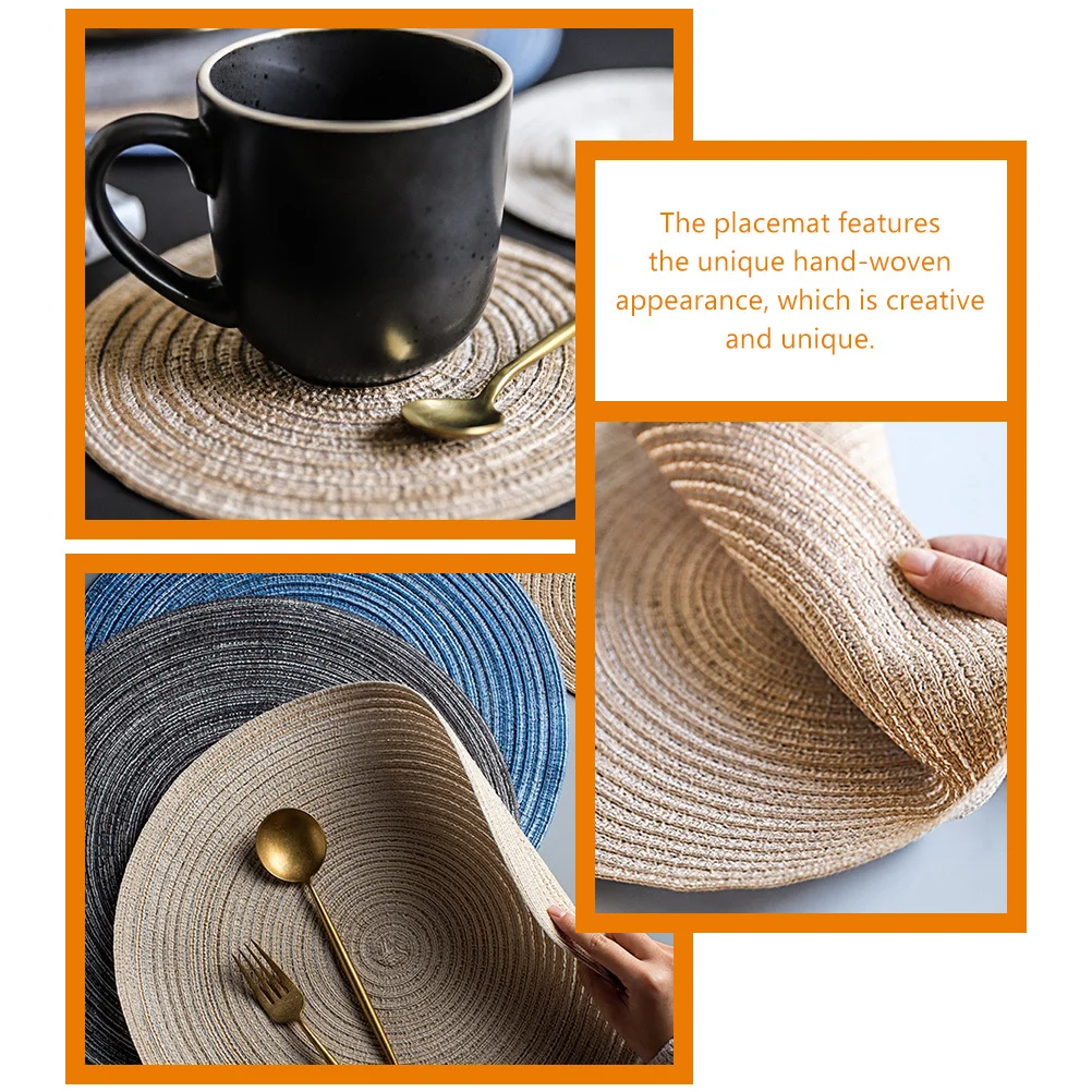 8Pcs Round Braided Placemat Set Heat Resistant Dining Table Coasters Non Slip Cup Mat Decorative Tableware for Home Party