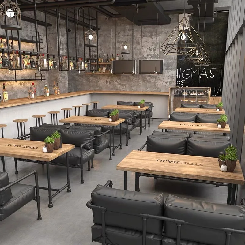 Bar table and chair combination wrought iron sofa restaurant cafe barbecue shop booth