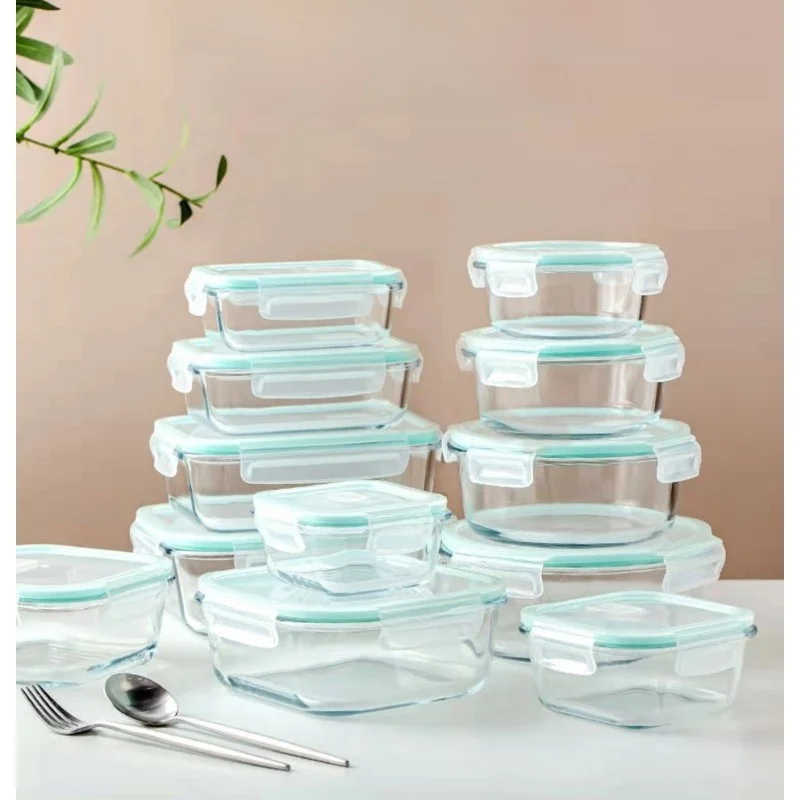 Heat Resistant Microwave Rice Box Transparent Glass Freshness Preservation Sealed Lunch Box Fridge Storage Container with Lid view 2
