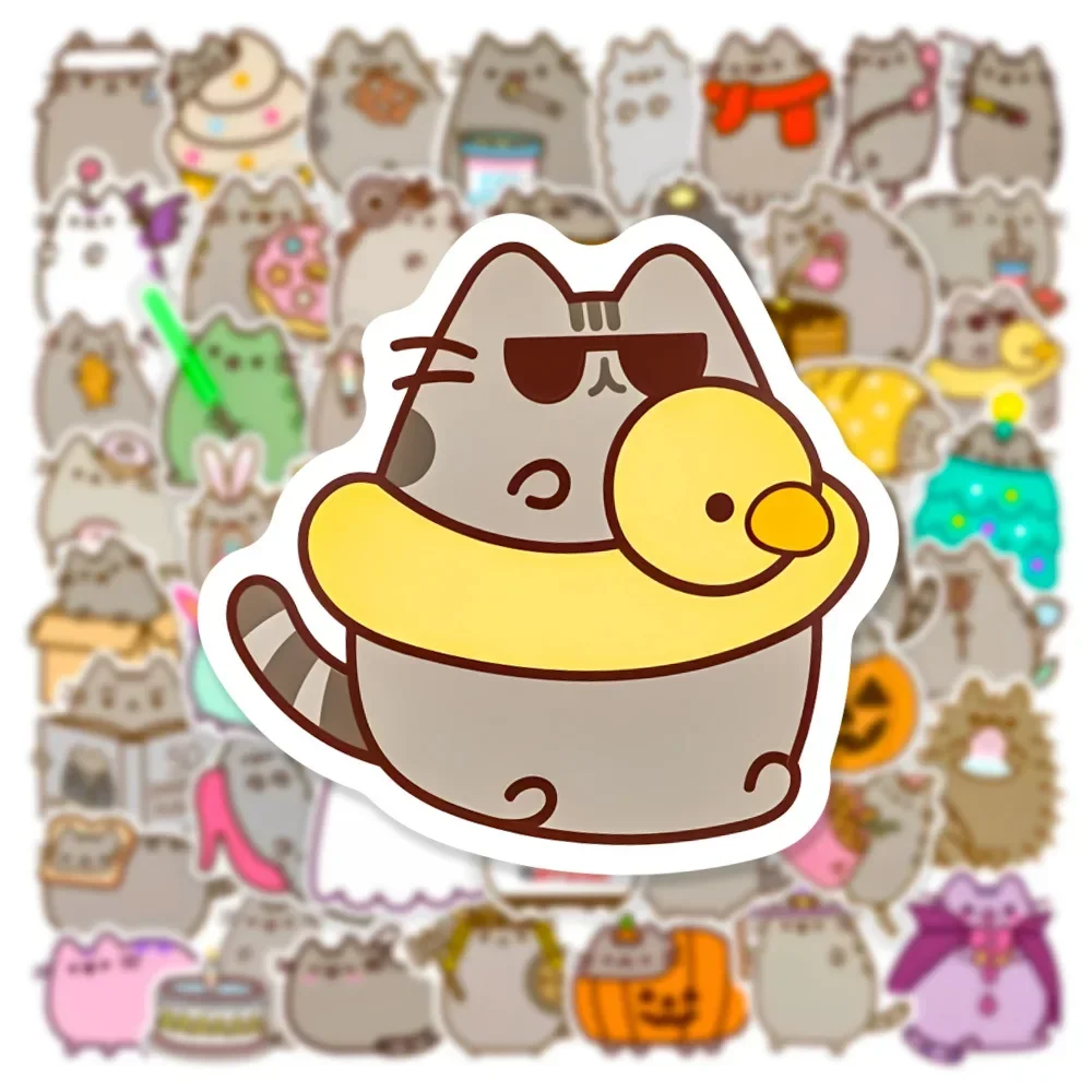 Pusheen-pegatinas decorativas de dibujos animados para ordenador portátil, pegatinas de grafiti impermeables para Ipad, taza de agua, 50/150