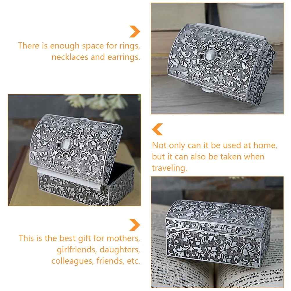 

1 шт. шкатулка для хранения украшений в ретро-стиле, серебристая, изысканный органайзер для колец, ожерелий, серег, винтажный держатель, дорожный футляр для декора дома
