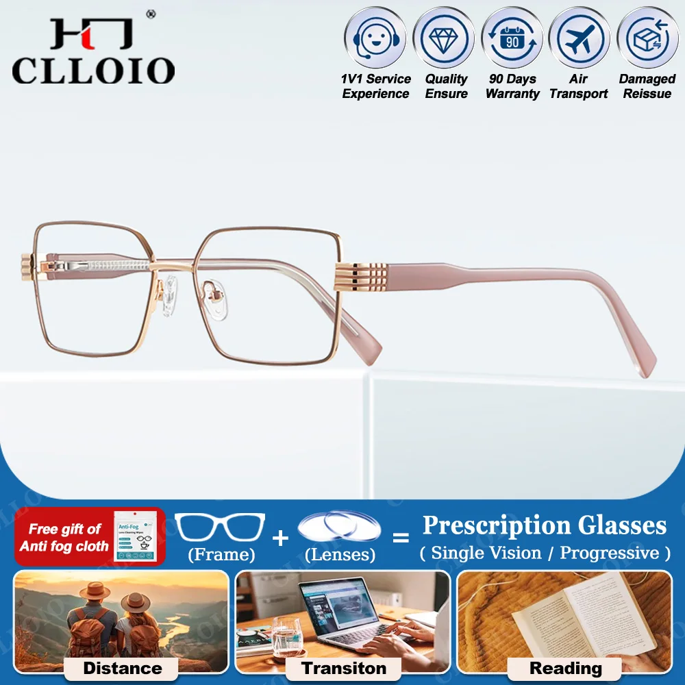 

CLLOIO Personalized Square Design Blue Light Blocking Prescription Glasses Women's Myopia Optical Multifocal Reading Eyeglasses