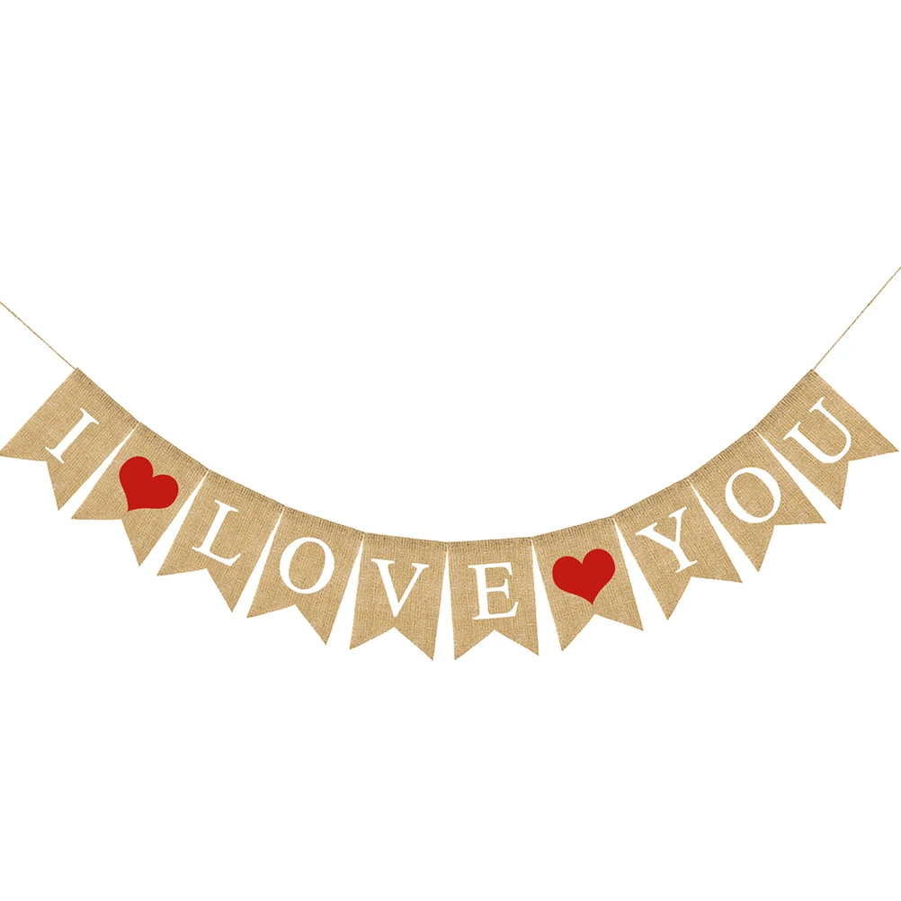

2Pcs Heart Shape Linen Flags Red Brown Hanging Banners Wedding Party Decorative Swallowtail String Garlands Creative Proposal