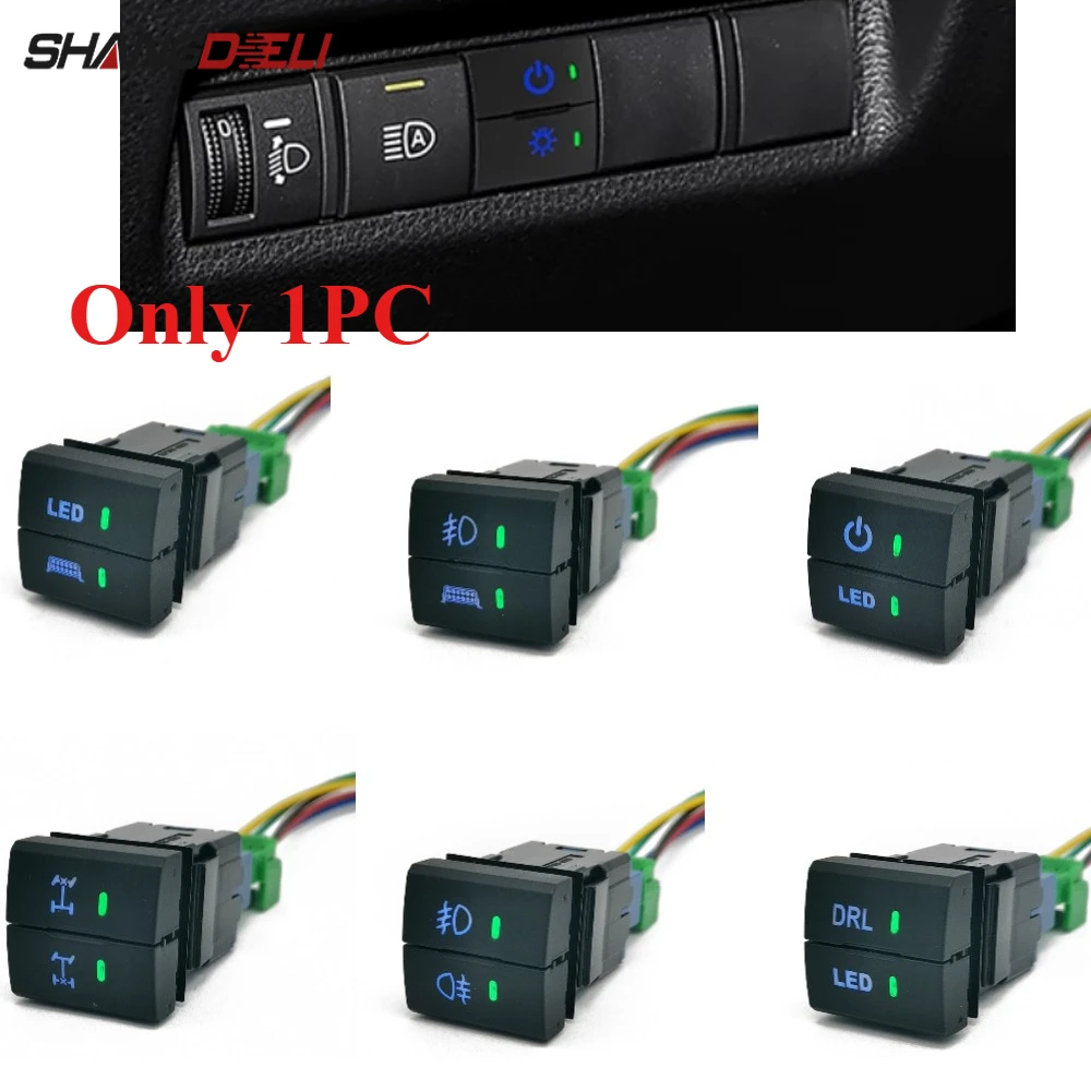1PC Car Spotlight DRL LED Front Rear Fog Light Dual Switch Button with Wire Accessories Compatible for Toyota Prado Senna LC300