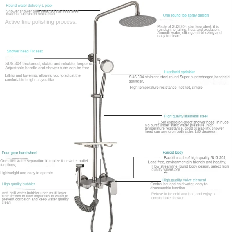 Stainless Steel Shower Faucet Set Four Gear   Cold and Hot Mixer Tap Spray Gun Lifting Top  Bathroom Accessories