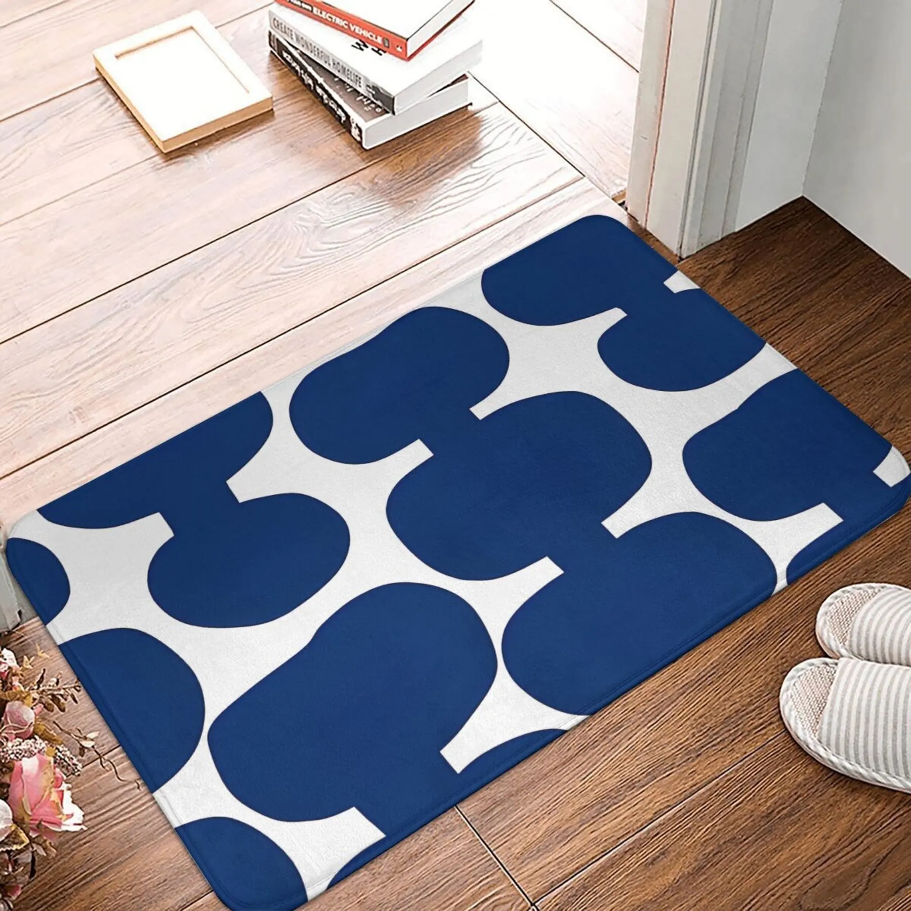 1pc Modern style blue abstract pattern doormat, machine washable polyester, suitable for bedroom and living room décor.