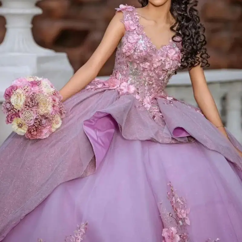 Cinderalla-vestidos De quinceañera con cuello en V para niña, Vestido De baile Floral con cordones, fiesta De cumpleaños De graduación, dulce, De lujo, encantador, 16