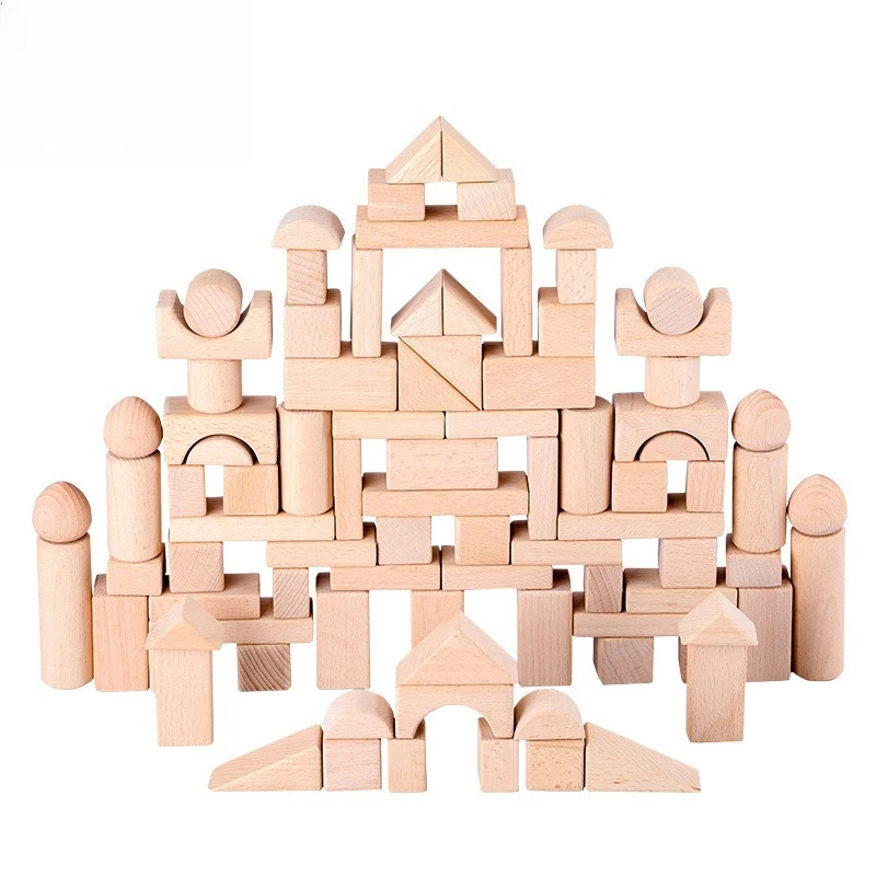 100pcs Maple Wood Blocks Barrel Set Shape Cognitive Educational Building Blocks for Early Learning