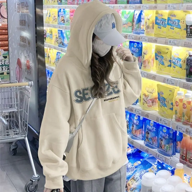 Design sense niche lazy style hooded sweatshirt women's autumn and winter American ins trendy loose long-sleeved women clothing