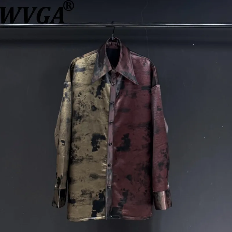 

WVGA Осень Зима Новый Мужской Tide High Street Тяжелый Градиент Лоскутные Модные Рубашки С Длинным Рукавом Нишевые Шикарные Повседневные Топы Ins W13558