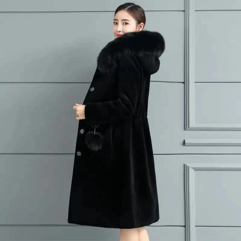 Mink Fur Jacket Womens 2022 Autumn Winter Mink Velvet Faux Fur Coat Women Casual Plus Size Thick Hooded Fur Collar Outerwear