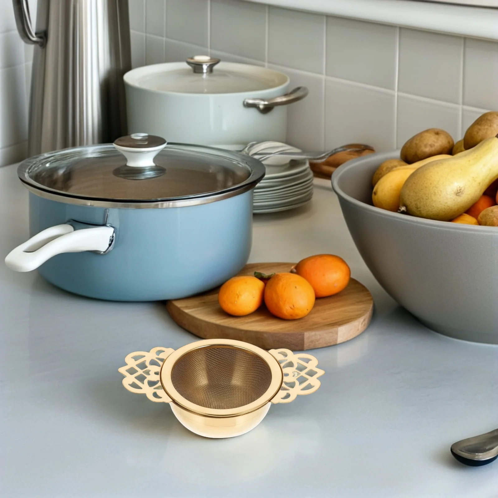 

3Pcs Stainless Steel Tea Strainer Mesh Infuser Fine Mesh Filter Large Capacity Hanging Handles Drip Bowls Loose Leaf Tea Coffee