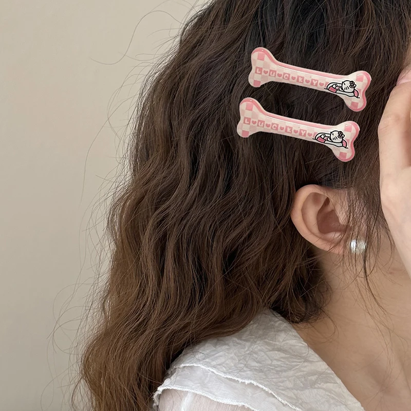 1Pcs Cute Pink Printed Hello Kitty Bone Hair Clip Duckbill Clip Sweet Girl Bangs Side Clip Woman Headwear Barrette Hair Accessor