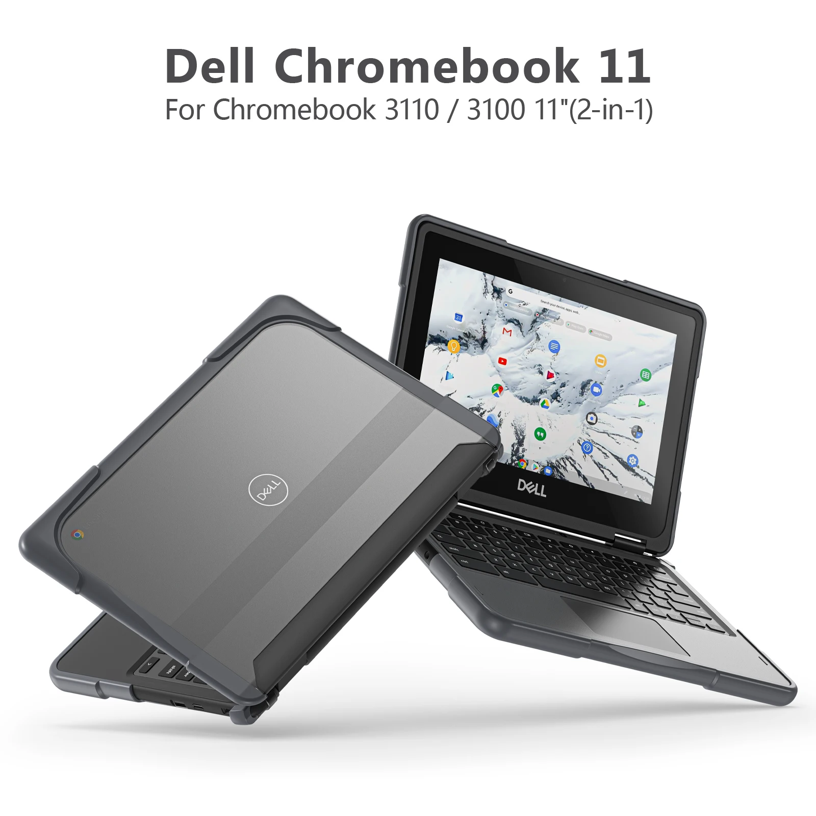 Funda para portátil Dell ChromeBook 11,6 pulgadas modelo 3100 3110 2 en 1 protección de cuerpo completo cubierta para portátil con orificios para disipador de calor PC + TPU