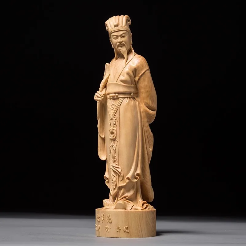 Wood Carving Ornaments Creative Home Decoration Carving Crafts Handle Pieces Three Kingdoms Figures Zhuge Liang