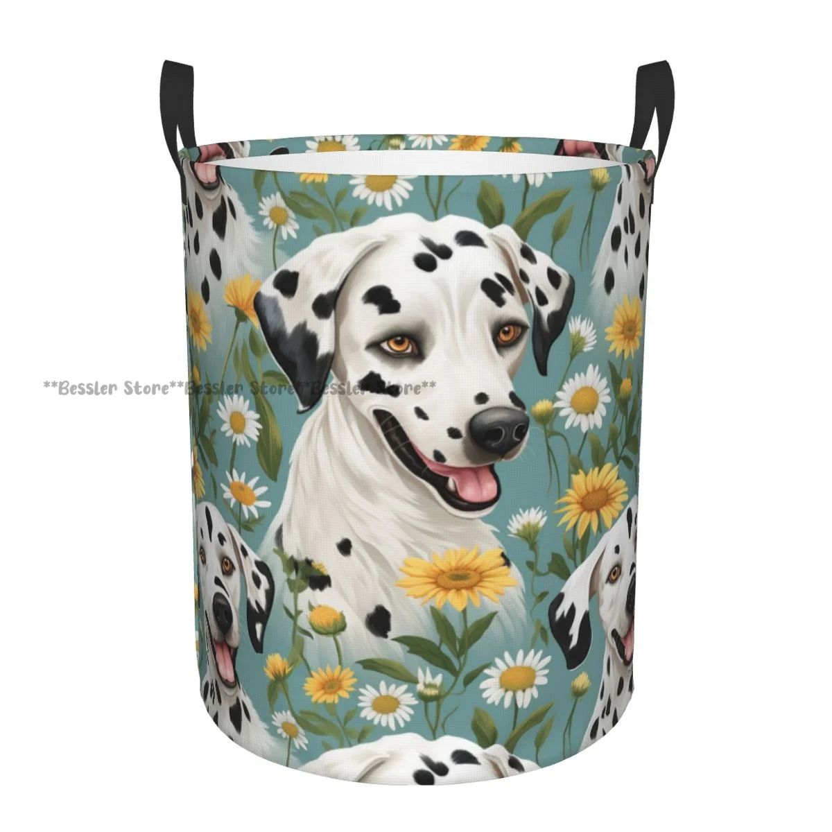 Dirty Laundry Basket Dalmatian Flowers Folding Clothing Storage Bucket