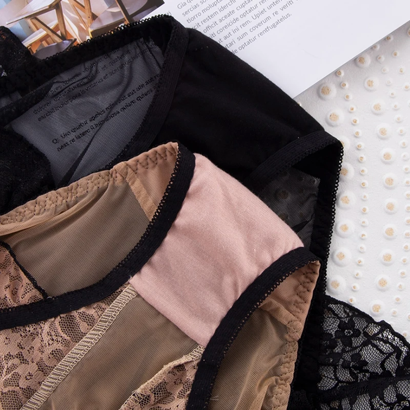 6PCS Women's High Panties Sexy Lace Ultra-thin Mesh Transparent High Waist Female Underwear Control Abdomen Ruffle Briefs