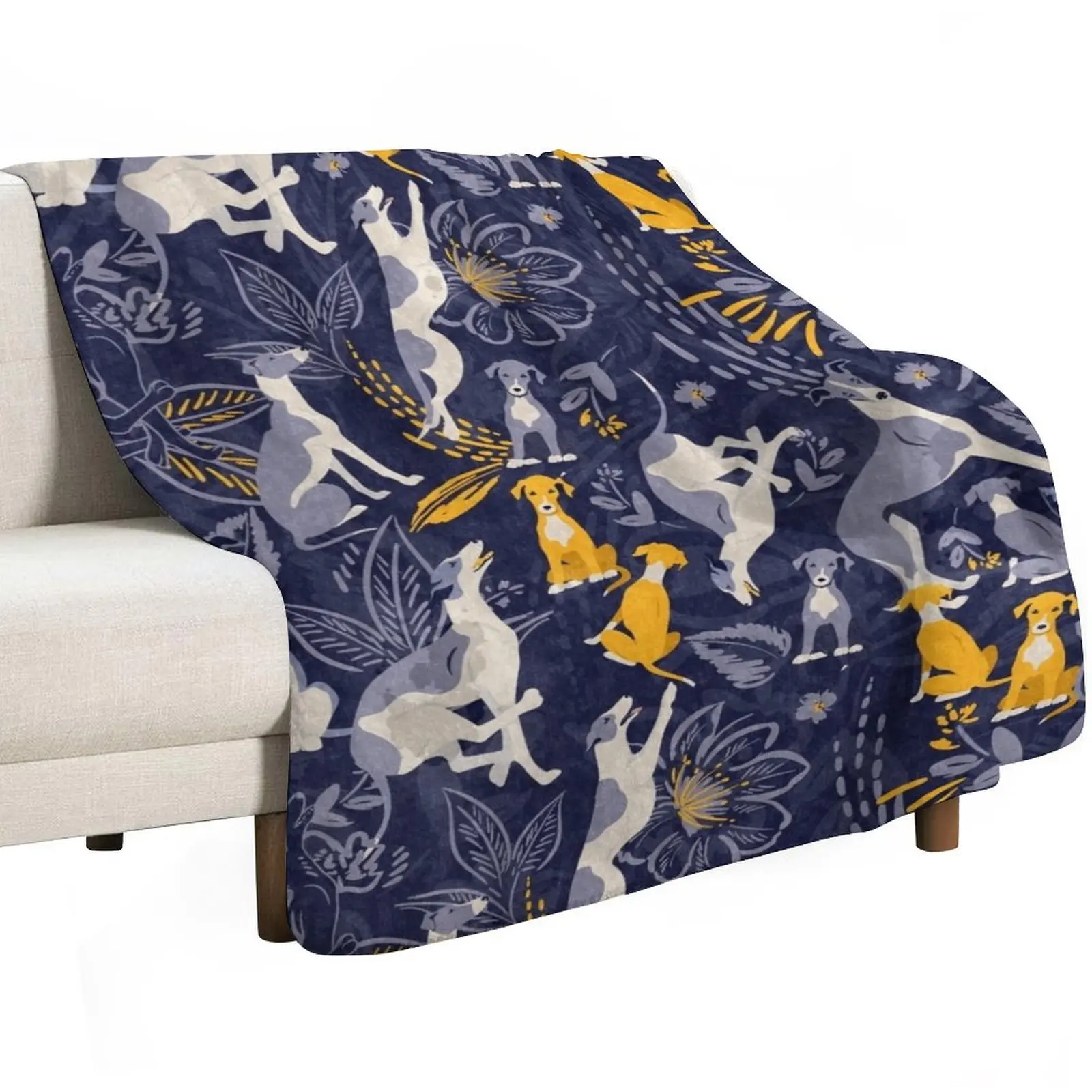 Greyhound midnight blue and yellow pattern Throw Blanket Comforter Tourist Large Soft warm for winter Bed Blankets