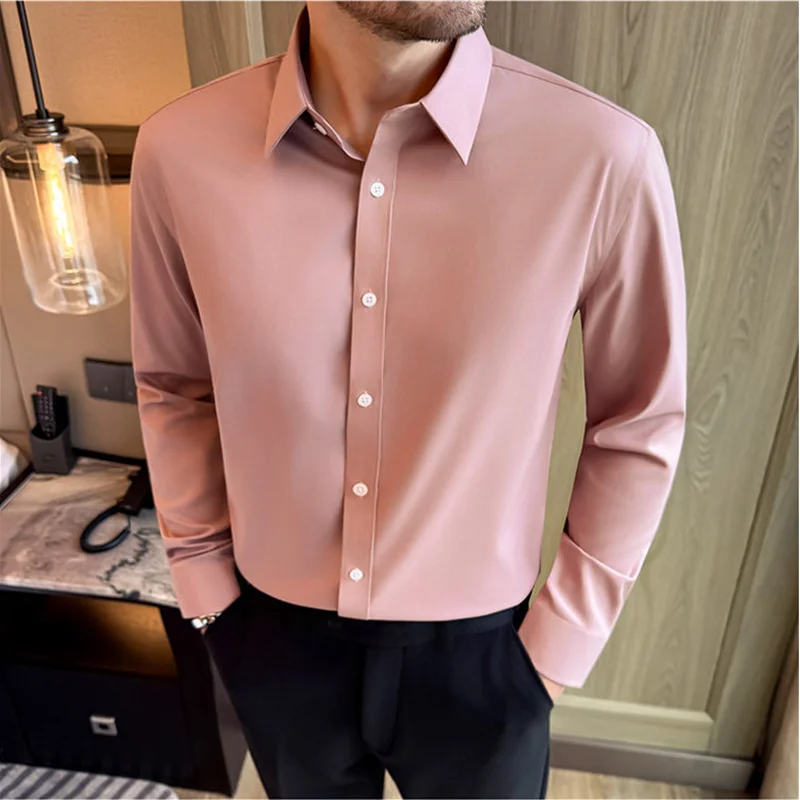 High Quality Mulberry Silk Luxury Shirts 2026 Spring New Men's Long Sleeve Slim Fit Casual Social Business Prom Shirts Tuxedo