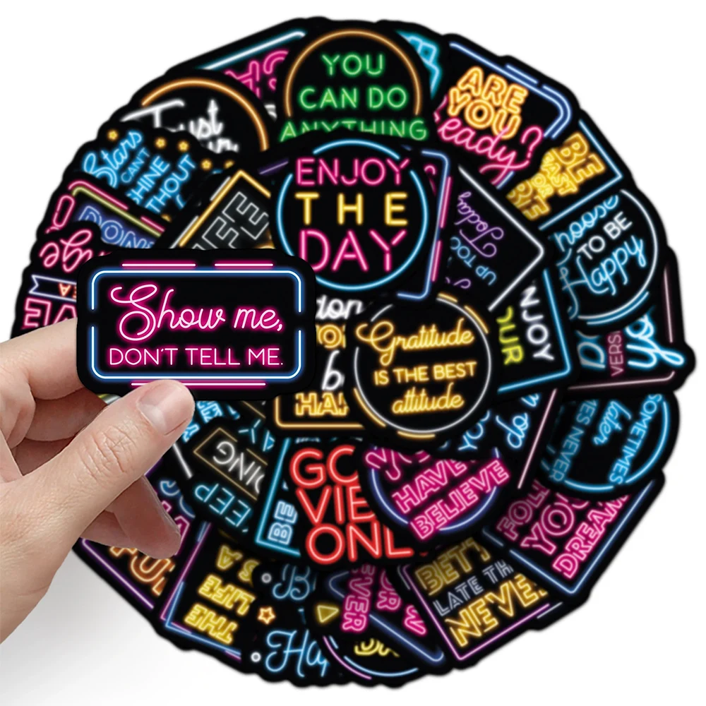 10/30/50 قطعة لطيف الكرتون النيون ملصقات ملهمة العبارات التحفيزية الحياة يقتبس الشارات المحمول الهاتف سيارة لاصقة تزيين