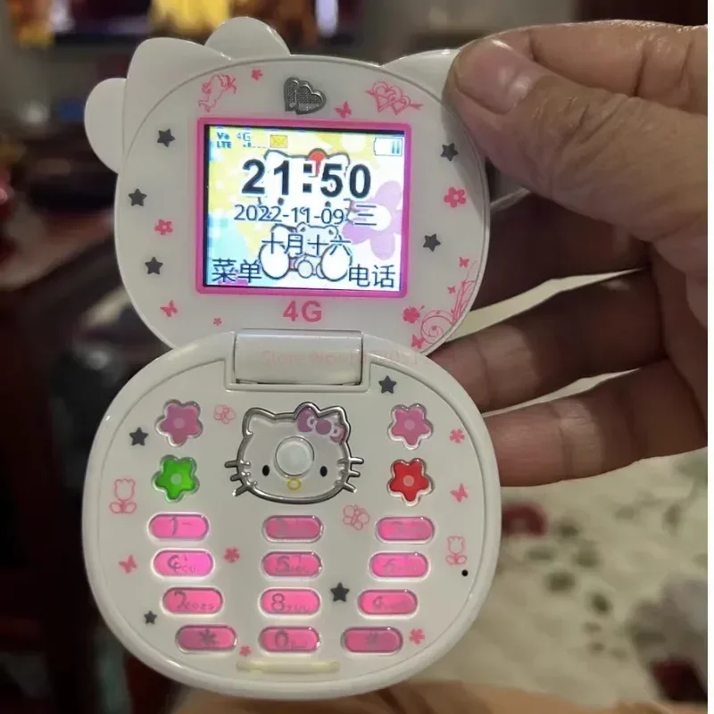 2023 New Kawaii Sanrioed Hello Kitty Flip Phone Cartoon Cute Little friends Taiml Mini Phone For Kids Toys For  friends Gifts