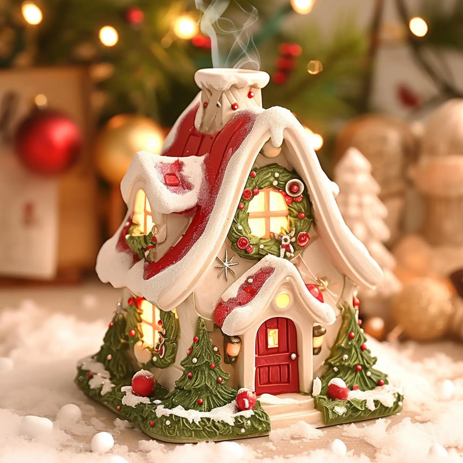 Christmas House Incense Burner Creative Village Log Cabin Incense Stove Incense Cone Holder for Christmas Home Decorations