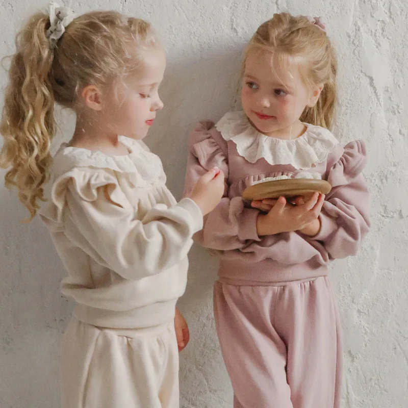 

2025 Autumn Korean Children and Girls Style Lace Lapel Loose Long-sleeved Pit Sweater Fashion Casual baby