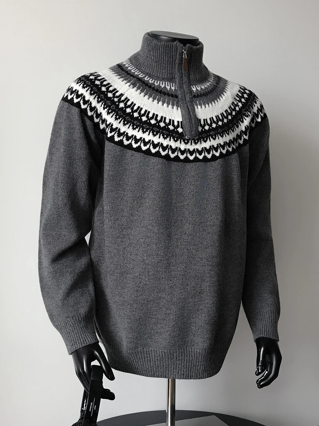 

ay Fair Isle f Zip Knitwear Men's Winter Lazy Sle High-End Feel f High Collar Sweater Coat Medium Gauge Long Sve