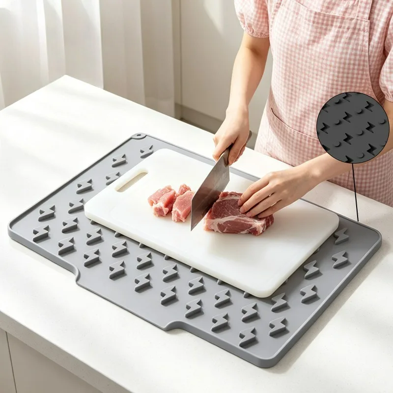 New Countertop Slope Drain Mat Silicone Kitchen Dishes Non-slip Drying Mat Drain Rack Multi-functional Sink Mat