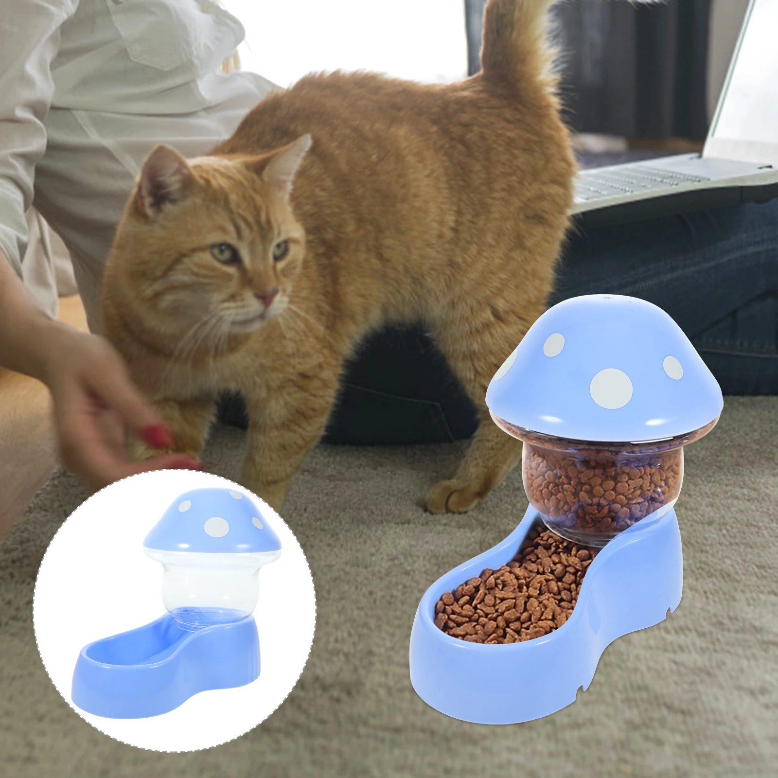 

Pet Automatic Feeder Small Cat Drinking Fountain Pets Feeders Food Dispenser Sky-blue for Cats