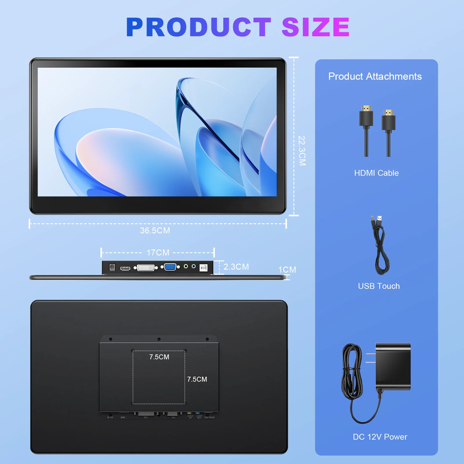 15.6인치 터치 모니터 디스플레이 1080P FHD 1920X1080 두 번째 모니터 디스플레이에 적합 VGA USB AV HDMI 비디오 입력 지원 썸네일 6