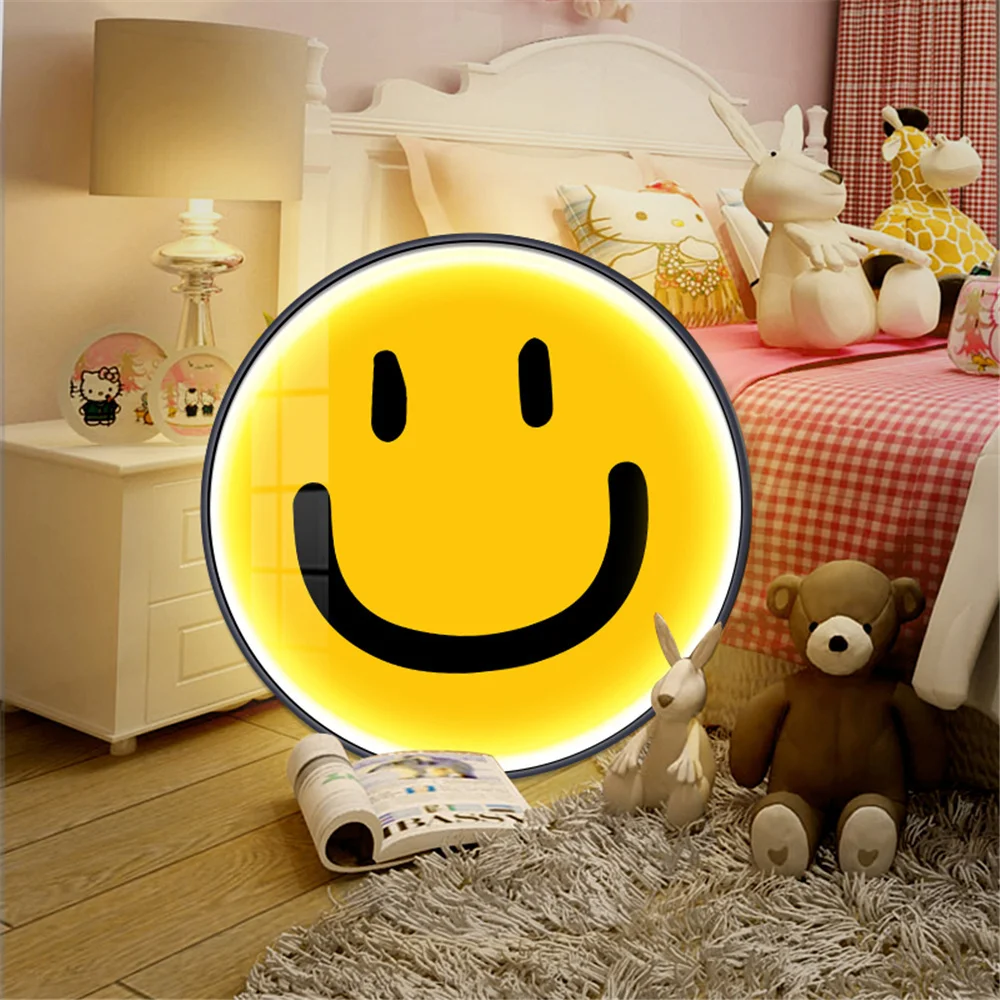 Nordic Cartoon Smiling Face Mural Fresco Led Wall Lamp With Plug Wire For House Living Room Corridor Bedroom Kids Sconce Lights