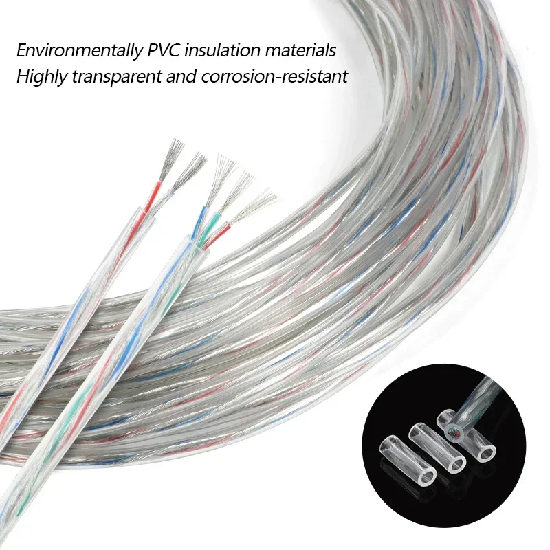 

1 ~ 20M 2 3 4 5Cores Transparent Sheath Power Cord 28/26/24/22/20/18/16AWG PVC Insulated Tinned Copper Cable LED Light Wire Line