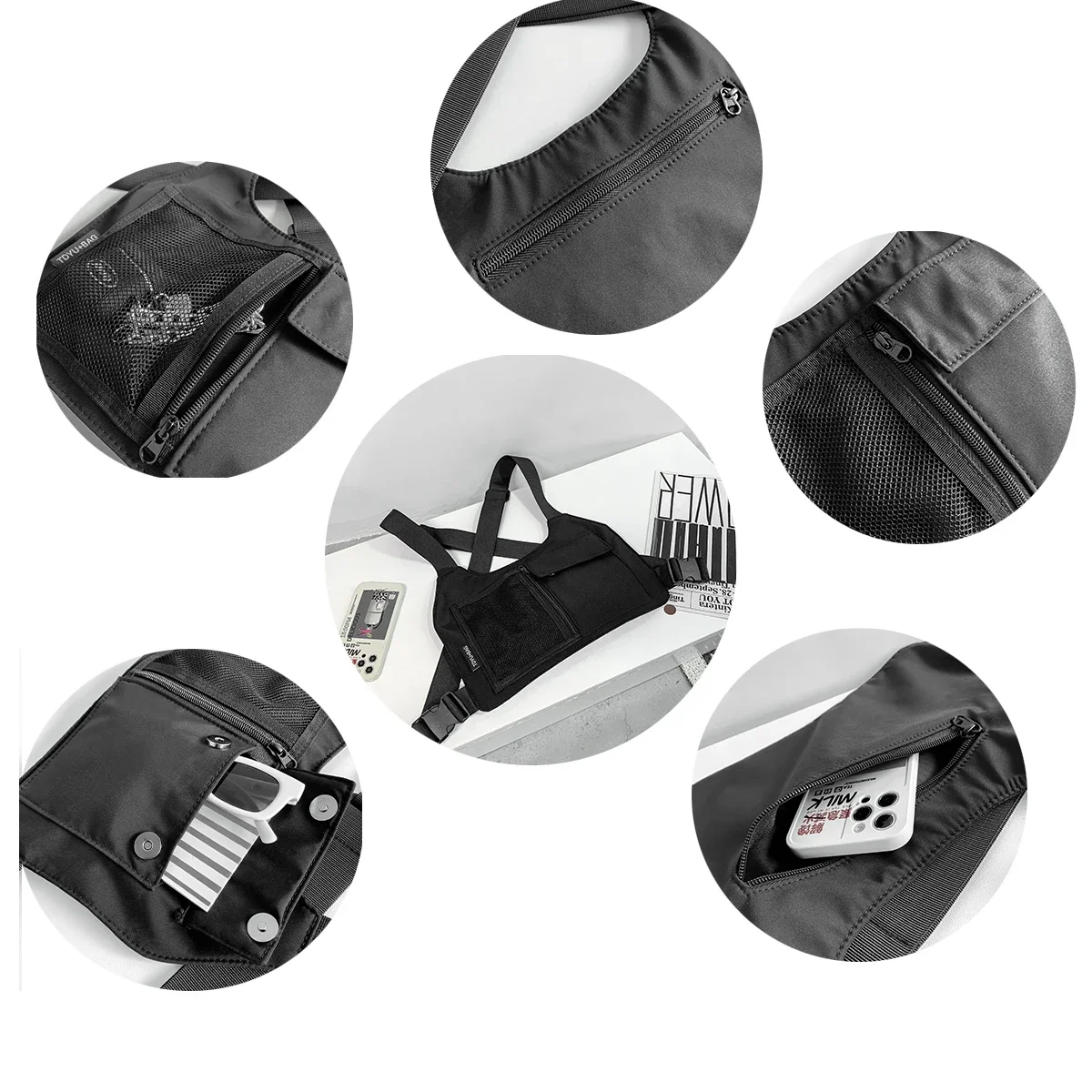 حقيبة صدر عملية مضادة للسرقة، حقيبة ظهر من النايلون خفيفة الوزن، جيب مخفي، حزام قابل للتعديل للسفر في الهواء الطلق، حقيبة صدر عملية