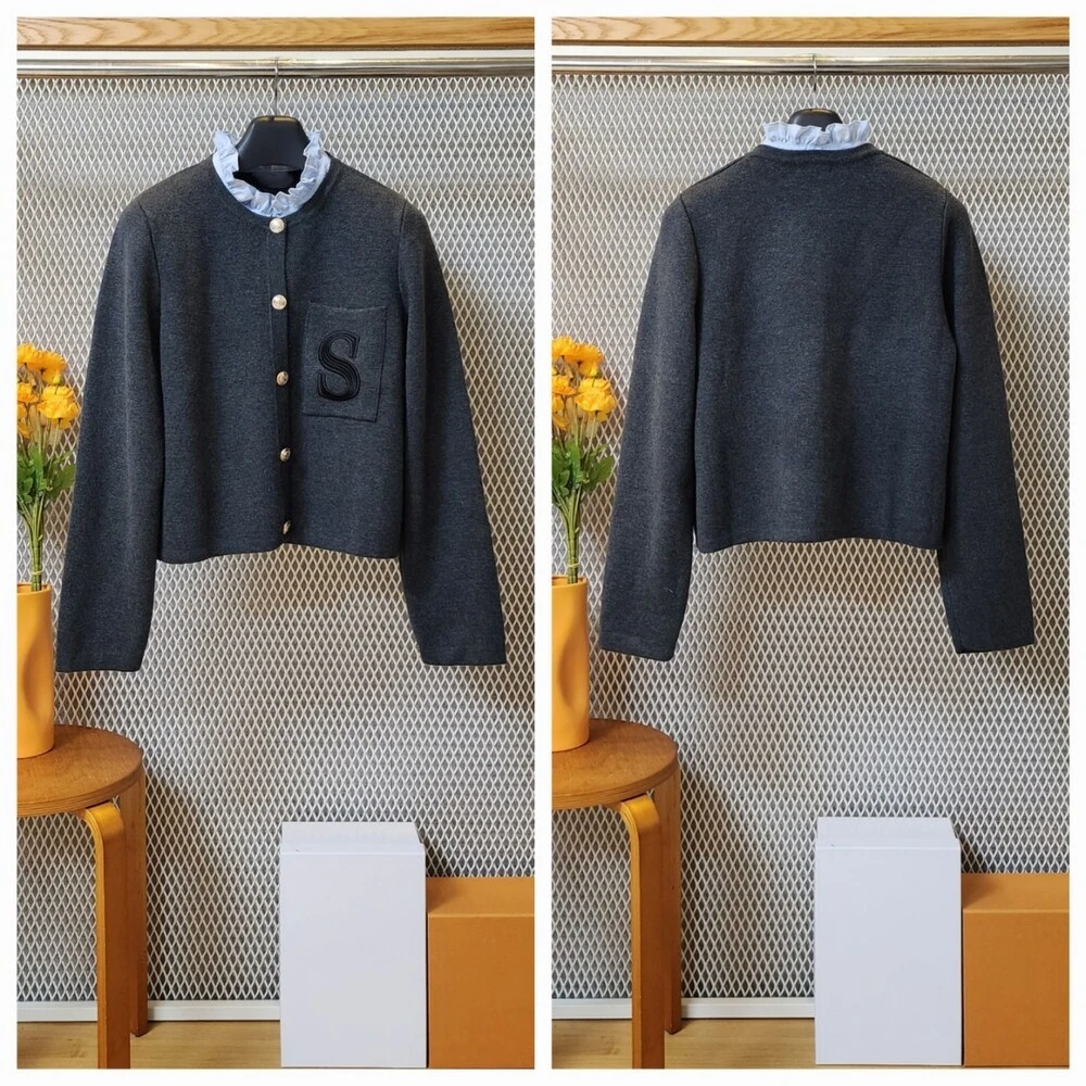 S رسالة التطريز الخريف الشتاء طويلة الأكمام ضئيلة متماسكة أسود رمادي سترة للمرأة تريكو سترة السيدات قمم الملابس