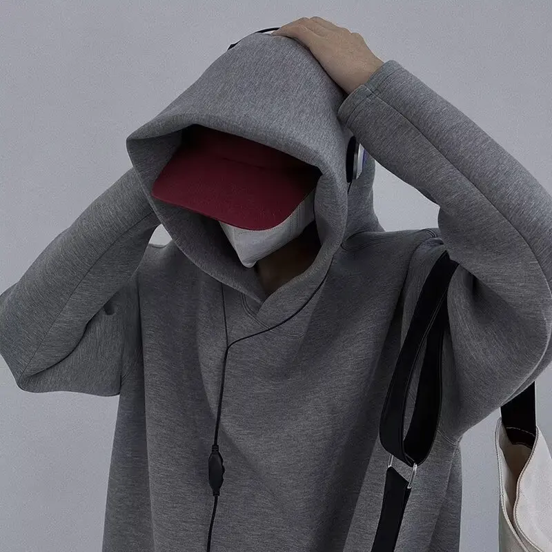 Autumn and Winter High-end Simple Hooded Sweatshirt for Men Solid Color Loose Design Ins American Functional Hoodies Streetwear