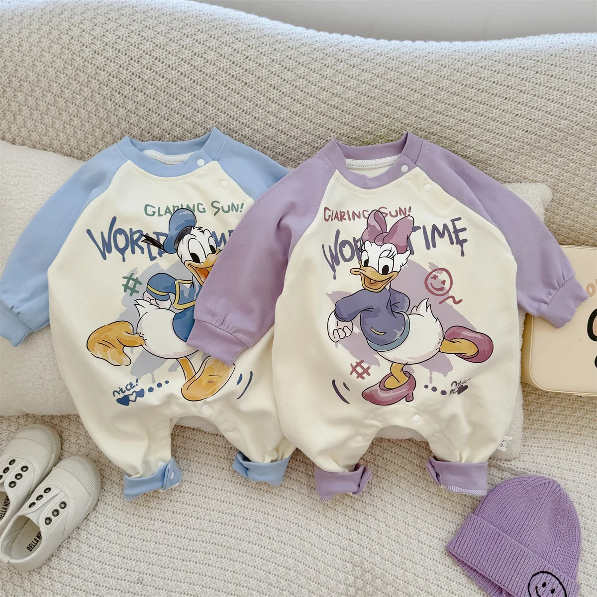 

New Disney Donald Duck Baby Onesie Cotton Soft Crawl Suit Romper Crawling Clothing Cartoon Cute Autumn Long Sleeve Newborn Gifts