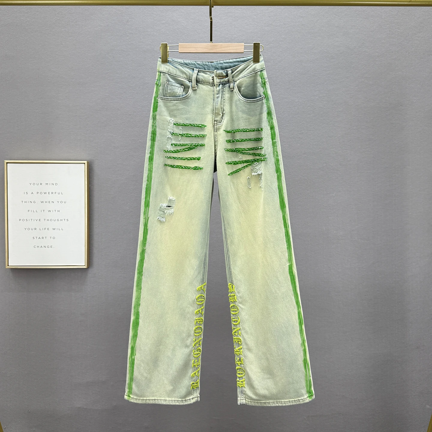 

Прямые брюки-удлинители, женские джинсы, зеленые, весна-лето, новинка 2025, свободные утягивающие брюки с высокой талией, европейские старые джинсовые брюки для мытья полов