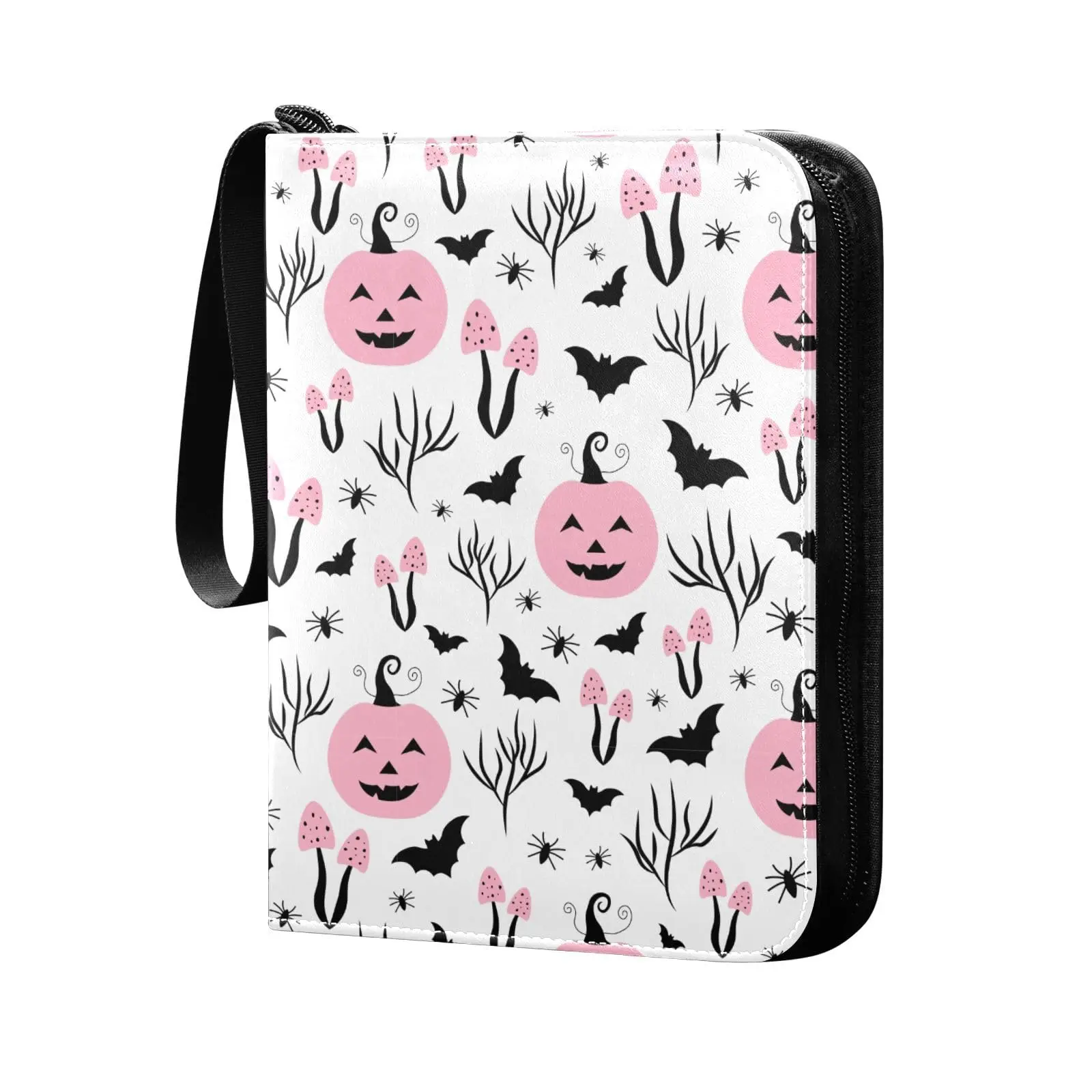 Halloween Pumpkins Mushroom 4 Pocket Card Binder, 400 Double Sided Pocket Album Sport Game Cards, Unique Card Collection Storage