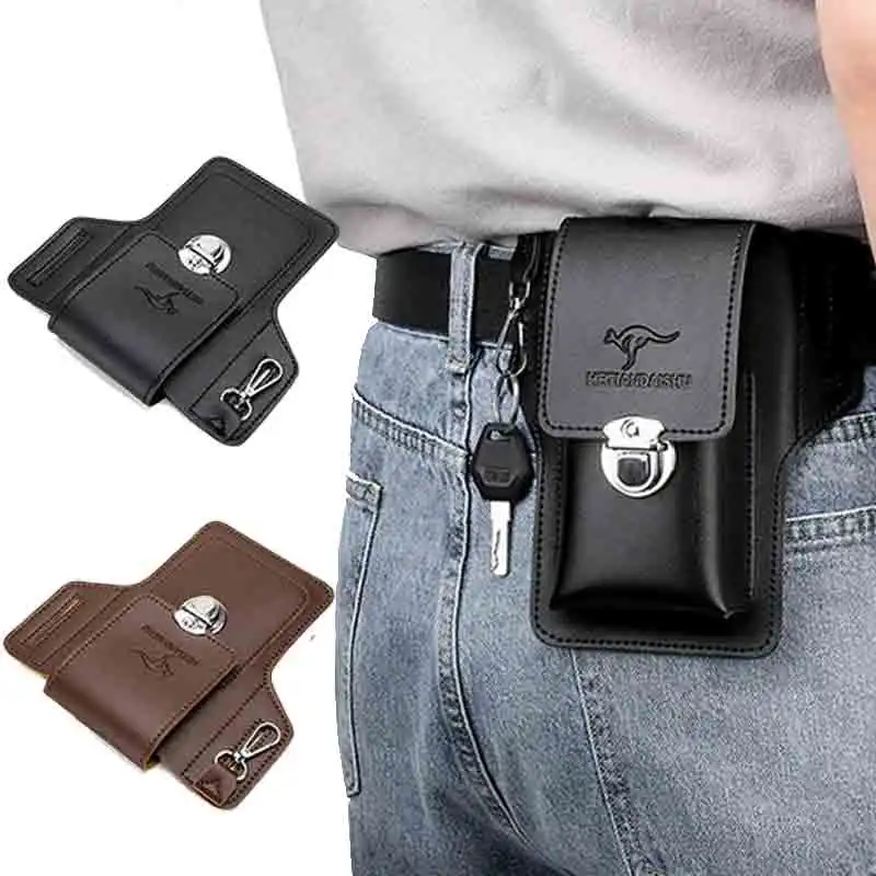 Men Cellphone Loop Holster Case Belt Waist Bag Props PU Leather Purse Phone Wallet Vintage Belt Mobile Phone Protective Sheath