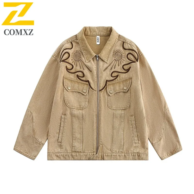 

COMXZ мужские хлопковые куртки стираные, острые, для путешествий, в западном стиле, повседневная байкерская куртка для прогулок, удобное дизайнерское пальто для кемпинга