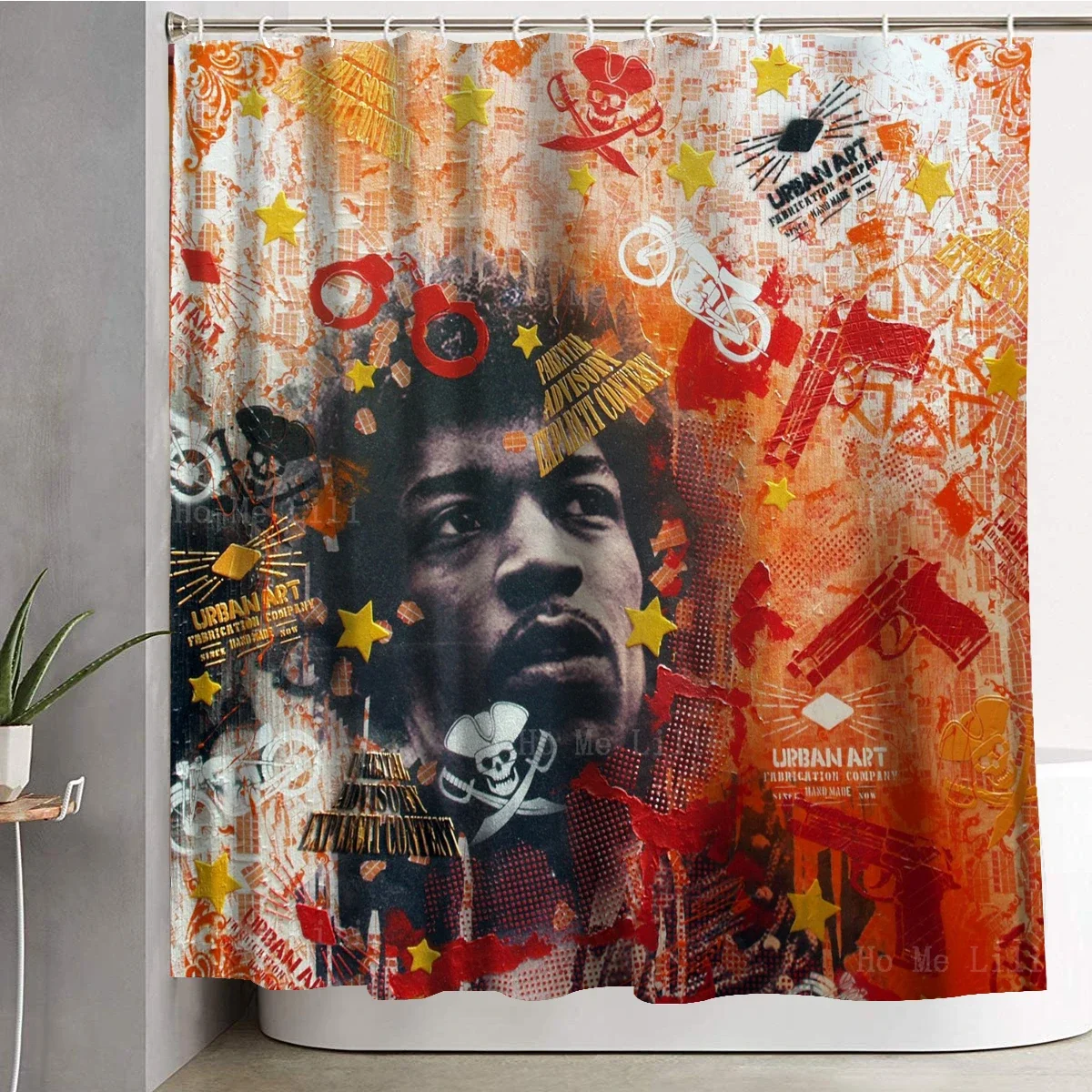 Hendrix American Guitarist Retro The Dude Abides Spray Paint Style Poster Shower Curtain Bathroom Decor